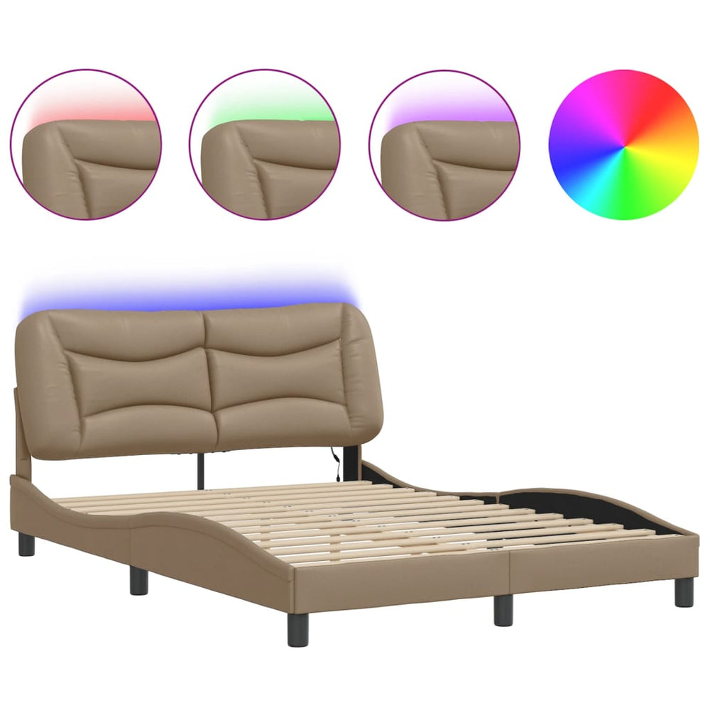 Bettgestell mit LED Cappuccino-Braun 140x200 cm