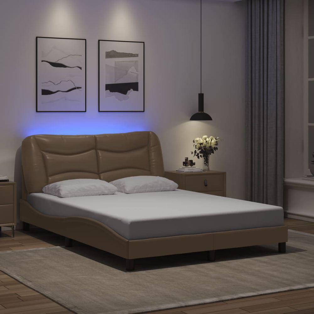 Bettgestell mit LED Cappuccino-Braun 140x200 cm