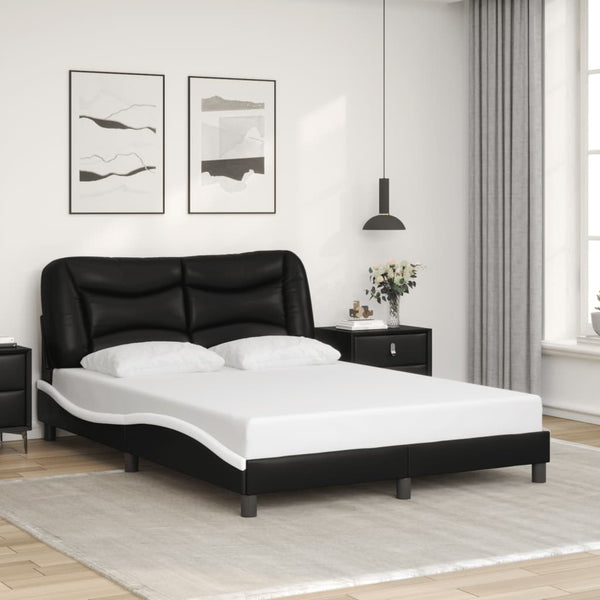 Bettgestell mit LED 140x200 cm Schwarz/Weiß