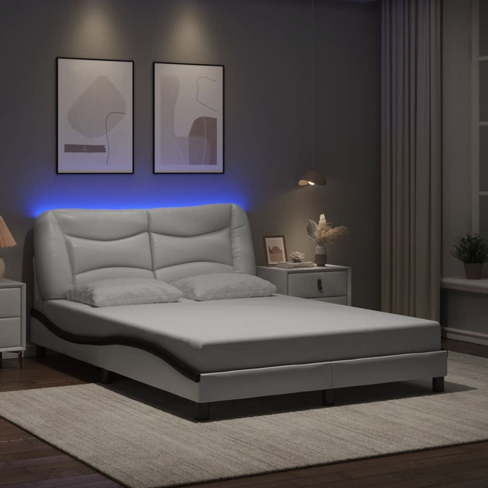 Bettgestell 140x200 cm mit LED Weiß/Schwarz
