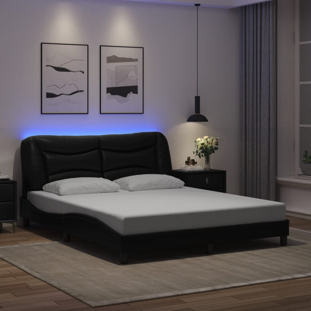 Bettgestell mit LED Schwarz 160x200 cm