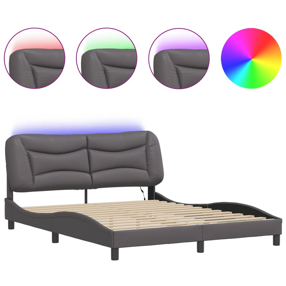 Bettgestell mit LED Grau 160x200 cm