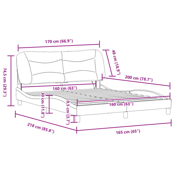 Bettgestell mit LED Grau 160x200 cm