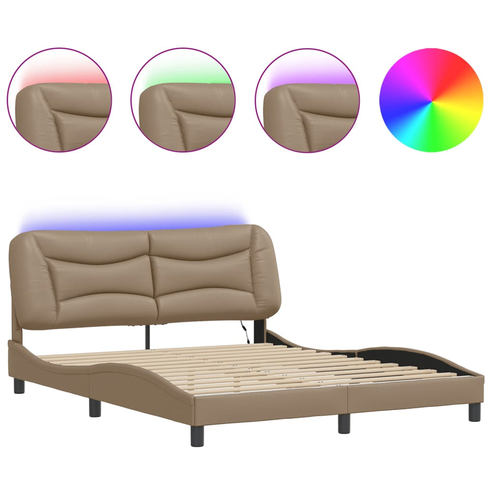 Bettgestell mit LED Cappuccino-Braun 160x200 cm