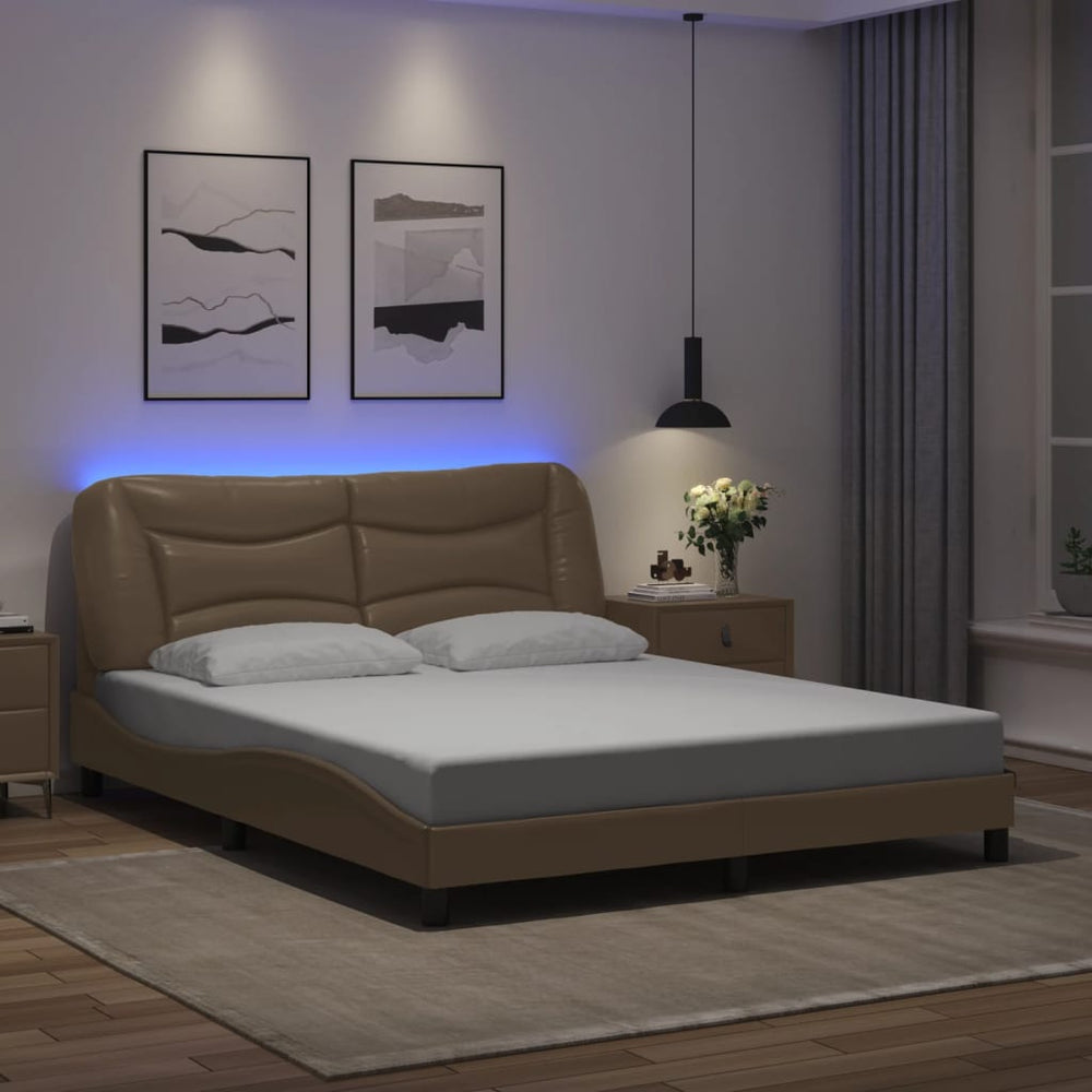 Bettgestell mit LED Cappuccino-Braun 160x200 cm