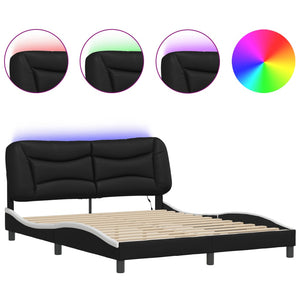 Bettgestell mit LED 160x200 cm Schwarz/Weiß
