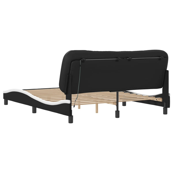 Bettgestell mit LED 160x200 cm Schwarz/Weiß