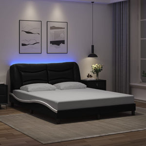 Bettgestell mit LED 160x200 cm Schwarz/Weiß