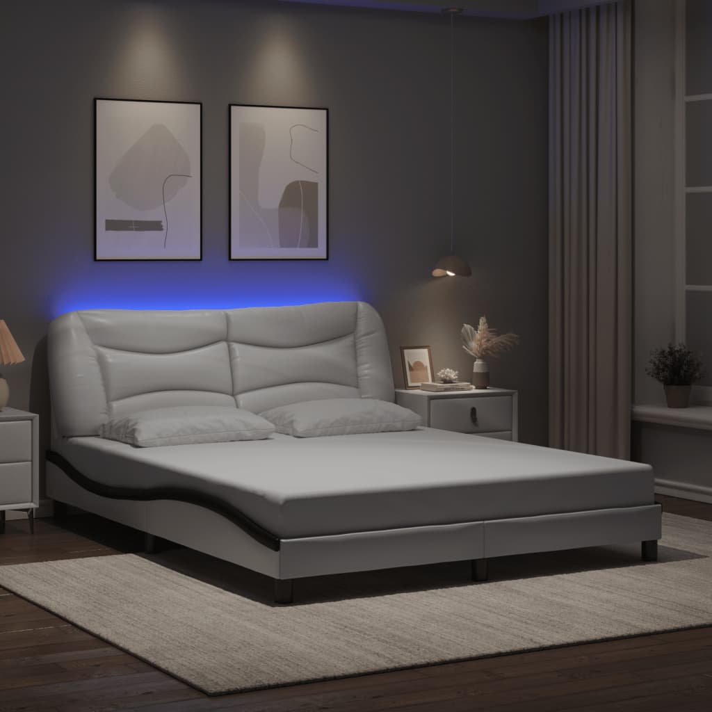 Bettgestell mit LED 160x200 cm Weiß/Schwarz