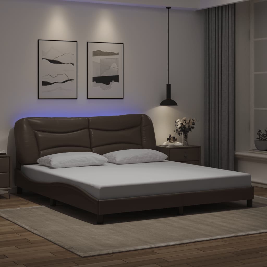 vidaXL LED Bed Frame without Mattress "Hvar" Brown 180x200 cm