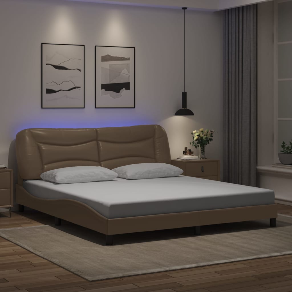 vidaXL LED Bed Frame without Mattress "Hvar" Cappuccino Brown 180x200 cm
