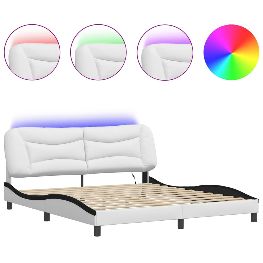 vidaXL LED Bed Frame without Mattress "Hvar" White and Black 180x200 cm