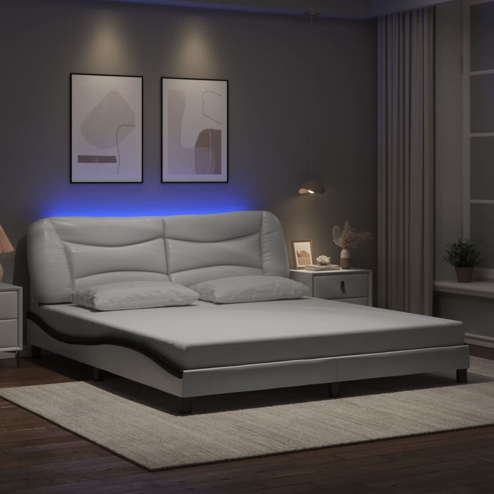 vidaXL LED Bed Frame without Mattress "Hvar" White and Black 180x200 cm