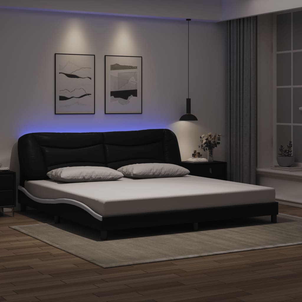 vidaXL LED Bed Frame without Mattress "Hvar" Black and White 200x200 cm