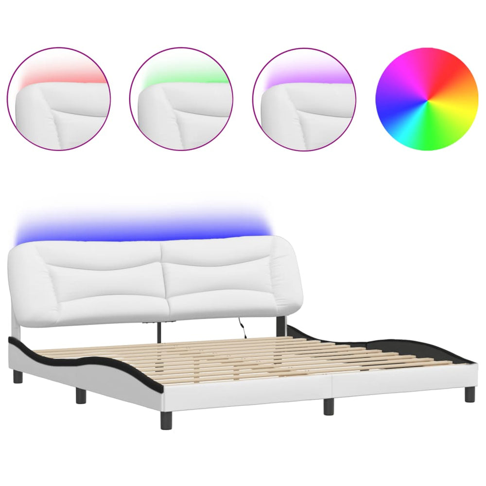 vidaXL LED Bed Frame without Mattress "Hvar" White and Black 200x200 cm
