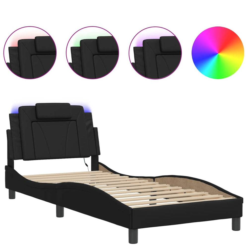 vidaXL "Viana" Bed Frame with LED, No Mattress, Black, 80x200 cm