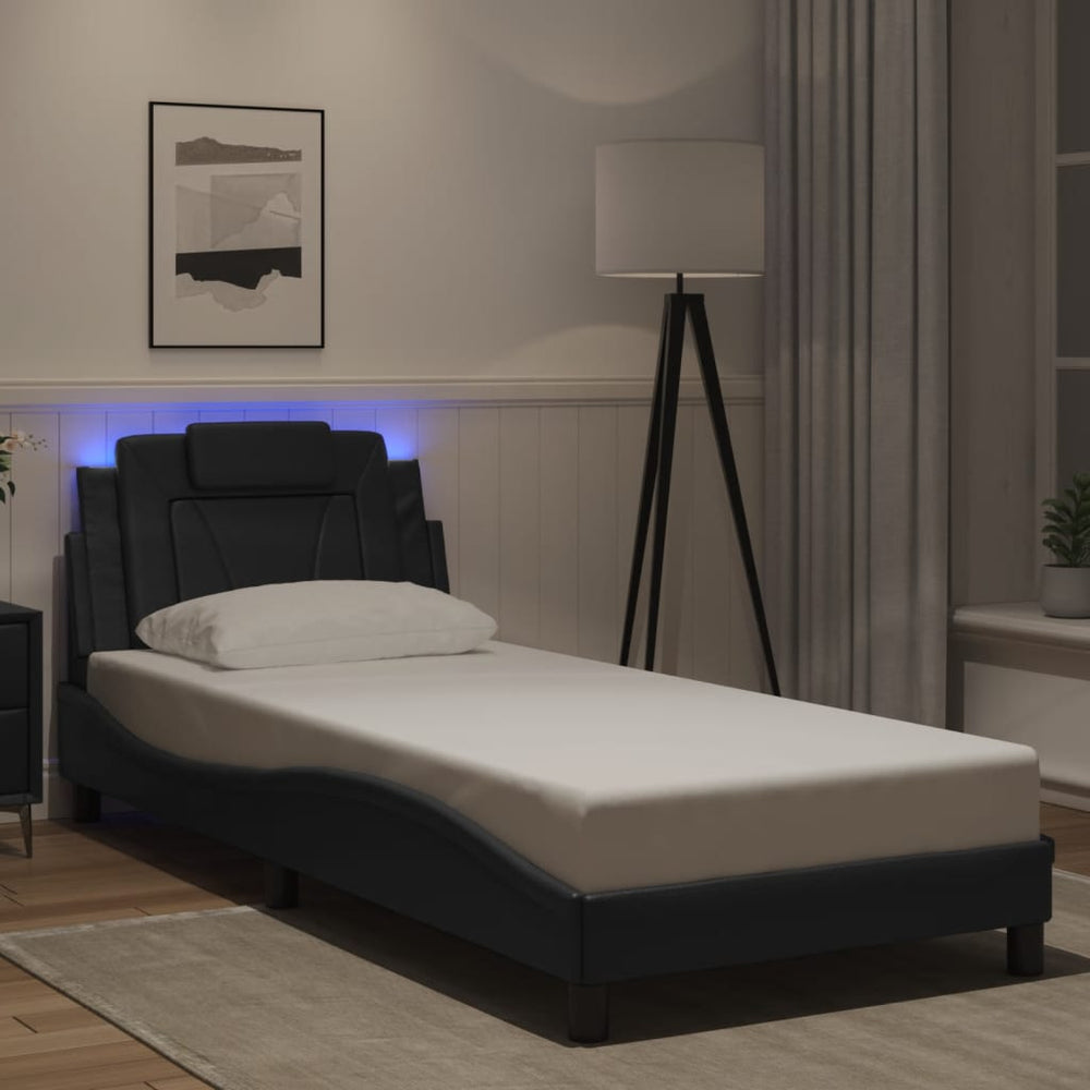 vidaXL "Viana" Bed Frame with LED, No Mattress, Black, 80x200 cm