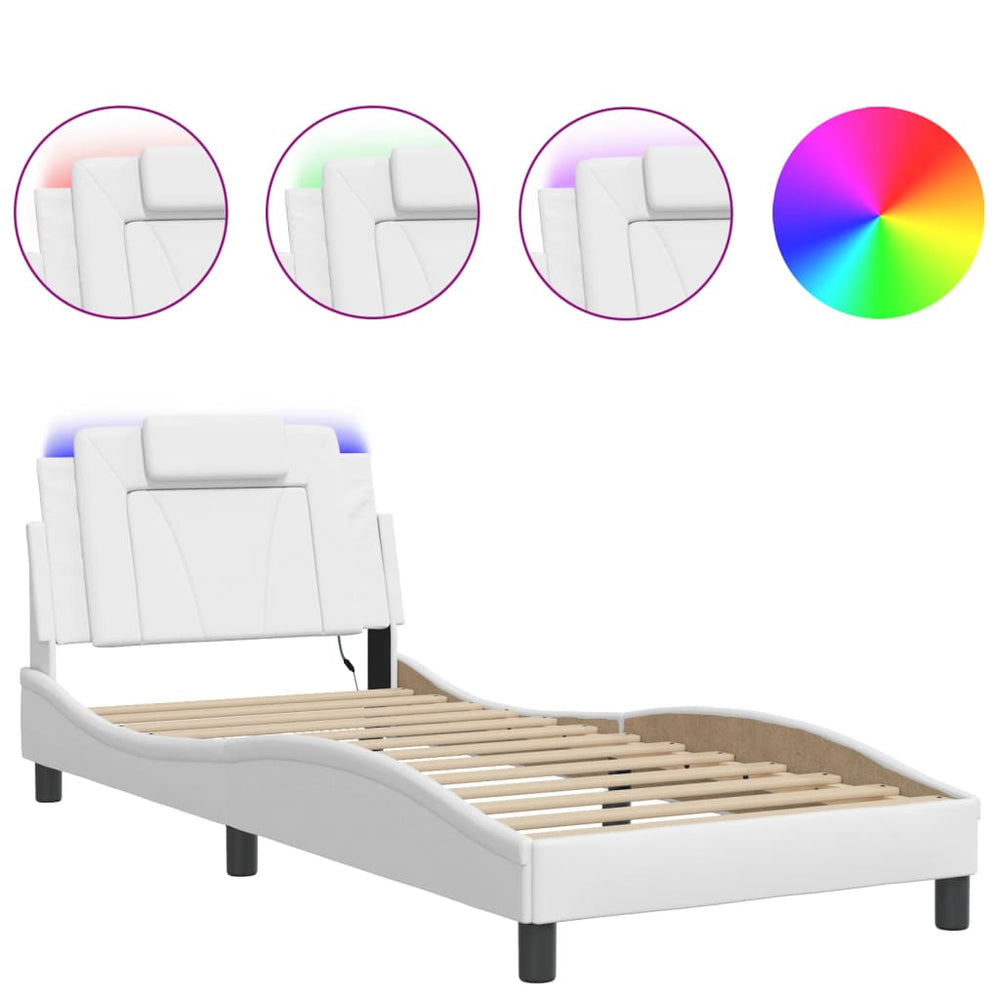 vidaXL "Viana" Bed Frame with LED, Without Mattress, White, 80x200 cm