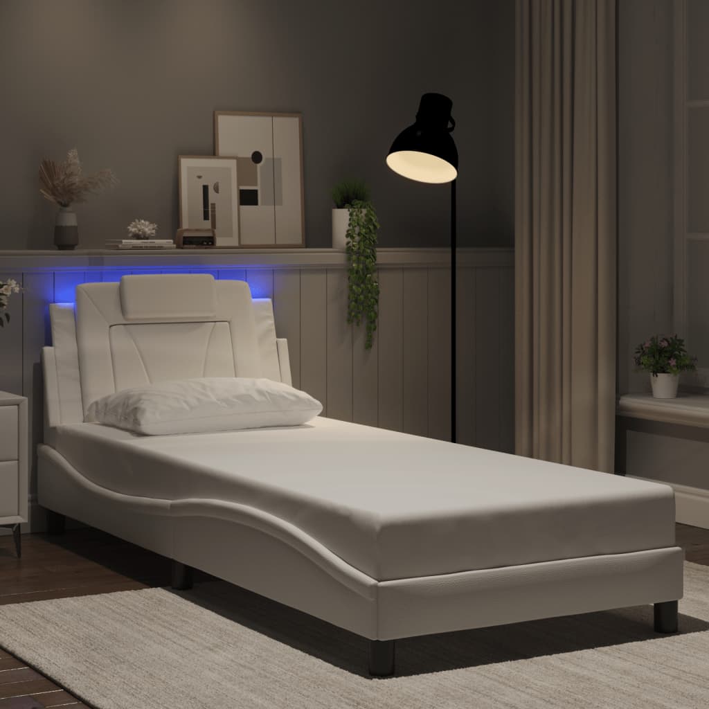 vidaXL "Viana" Bed Frame with LED, Without Mattress, White, 80x200 cm