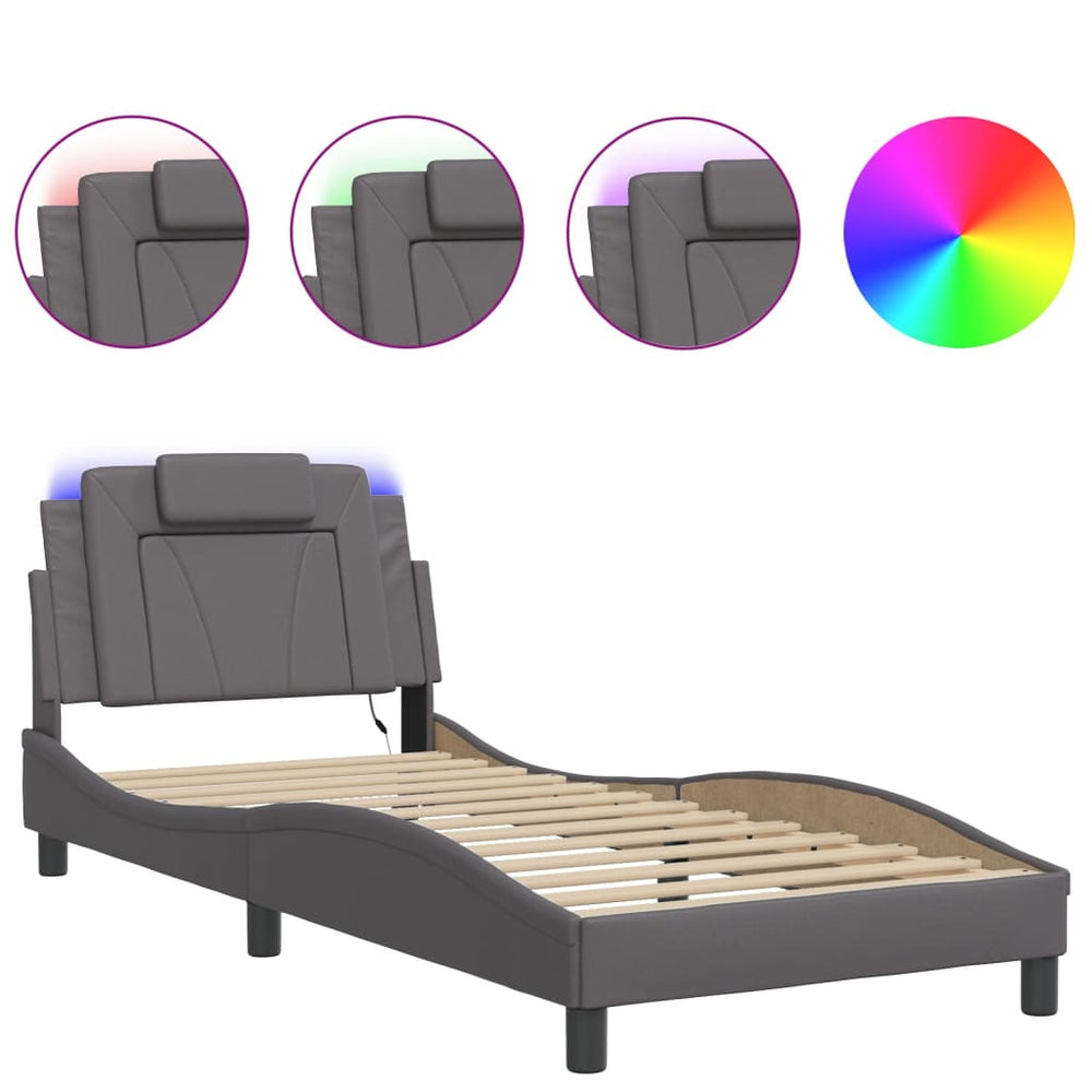 vidaXL "Viana" Bed Frame with LED, No Mattress, Grey, 80x200 cm