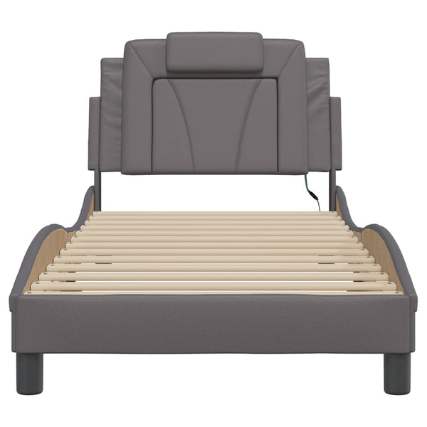 vidaXL "Viana" Bed Frame with LED, No Mattress, Grey, 80x200 cm