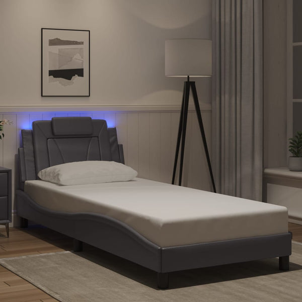 vidaXL "Viana" Bed Frame with LED, No Mattress, Grey, 80x200 cm