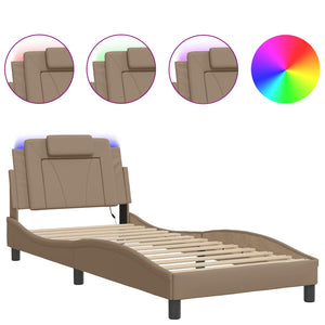 vidaXL "Viana" Bed Frame with LED, No Mattress, Cappuccino Brown, 80x200 cm