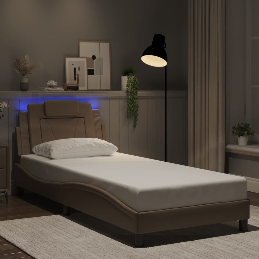 vidaXL "Viana" Bed Frame with LED, No Mattress, Cappuccino Brown, 80x200 cm