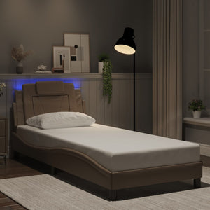 vidaXL "Viana" Bed Frame with LED, No Mattress, Cappuccino Brown, 80x200 cm