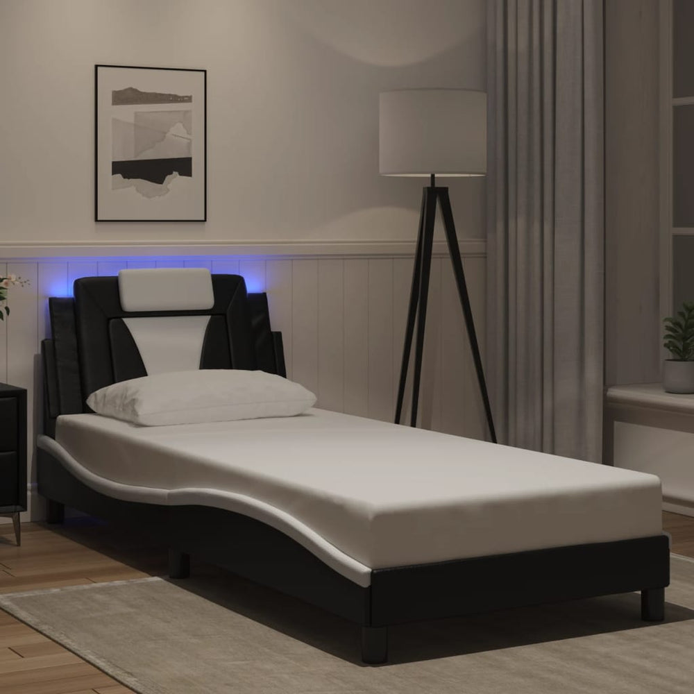 vidaXL "Viana" LED Bed Frame without Mattress Black and White 80x200 cm