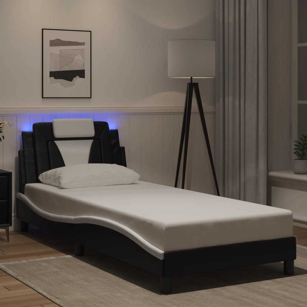 vidaXL "Viana" LED Bed Frame without Mattress Black and White 80x200 cm