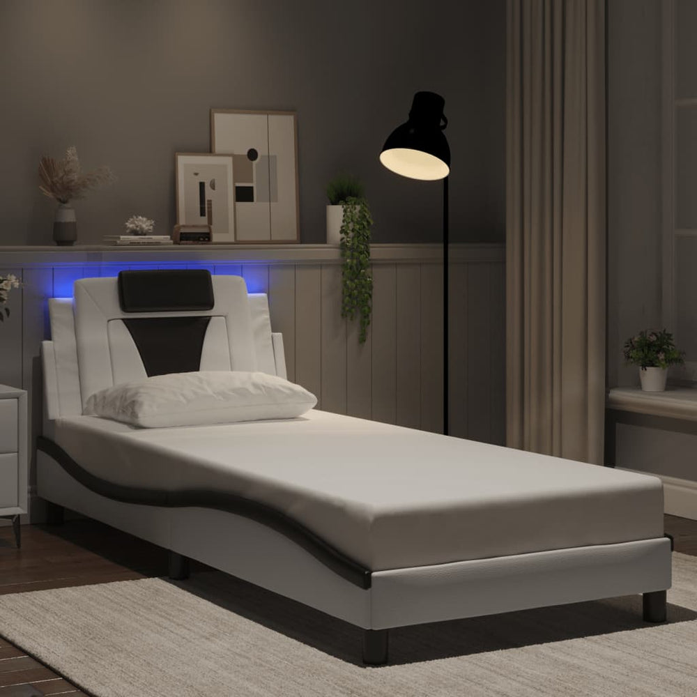 vidaXL "Viana" LED Bed Frame without Mattress White and Black 80x200 cm