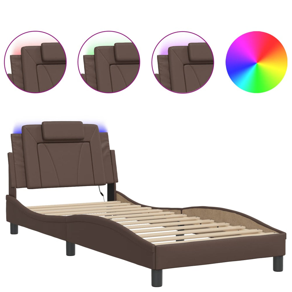 vidaXL "Viana" LED Bed Frame without Mattress Brown 90x190 cm