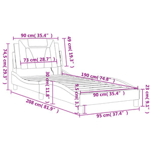 vidaXL "Viana" Bed Frame with LED, No Mattress, Grey, 90x190 cm