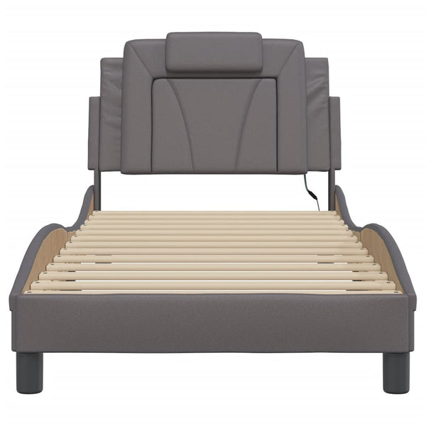 vidaXL "Viana" Bed Frame with LED, No Mattress, Grey, 90x190 cm