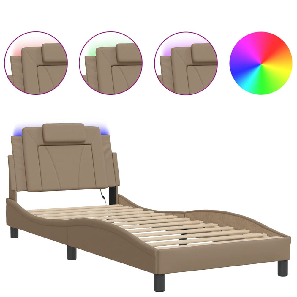 vidaXL "Viana" LED Bed Frame without Mattress Cappuccino Brown 90x190 cm