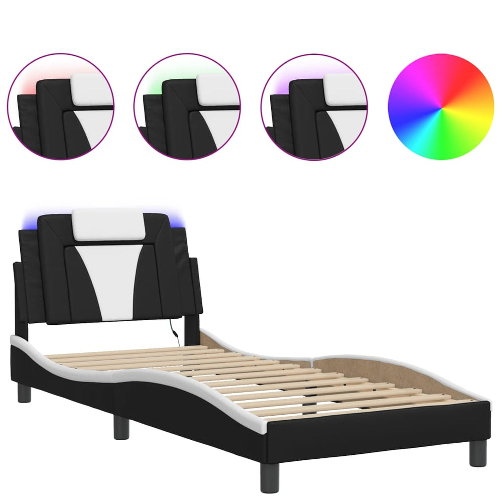vidaXL "Viana" LED Bed Frame without Mattress Black and White 90x190 cm