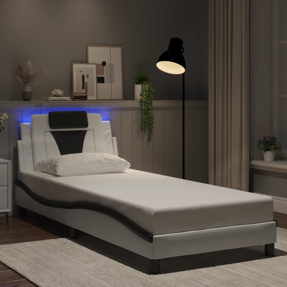 vidaXL "Viana" LED Bed Frame without Mattress White and Black 90x190 cm