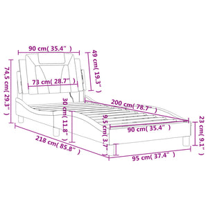 vidaXL "Viana" Bed Frame with LED, Without Mattress, Grey, 90x200 cm