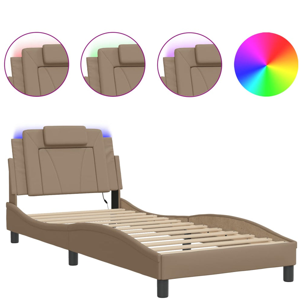 vidaXL "Viana" LED Bed Frame without Mattress Cappuccino Brown 90x200 cm