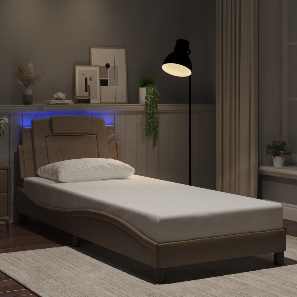 vidaXL "Viana" LED Bed Frame without Mattress Cappuccino Brown 90x200 cm