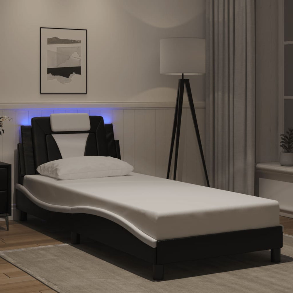 vidaXL "Viana" LED Bed Frame without Mattress Black and White 90x200 cm