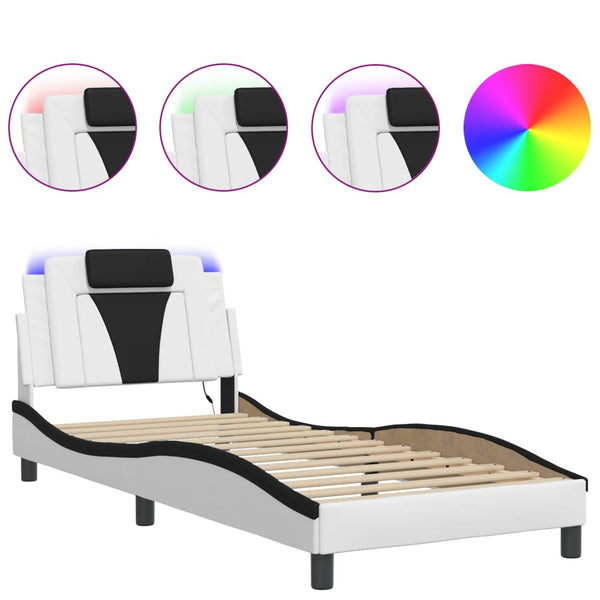 vidaXL "Viana" Bed Frame with LED, Without Mattress, White and Black, 90x200 cm