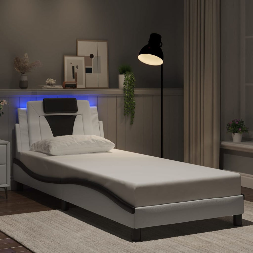 vidaXL "Viana" Bed Frame with LED, Without Mattress, White and Black, 90x200 cm