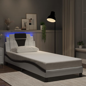 vidaXL "Viana" Bed Frame with LED, Without Mattress, White and Black, 90x200 cm