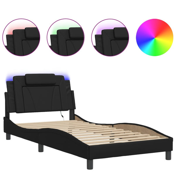 vidaXL "Viana" Bed Frame with LED, No Mattress, Black 100x200 cm