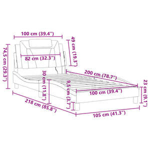 Bettgestell Viana Grau 100x200 cm mit LED