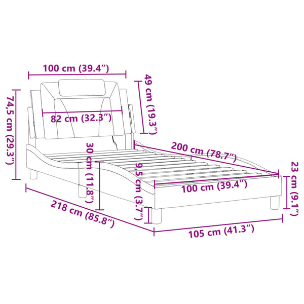Bettgestell Viana Grau 100x200 cm mit LED