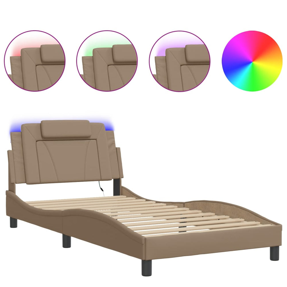 Bettgestell Viana 100x200 cm Cappuccino-Braun mit LED