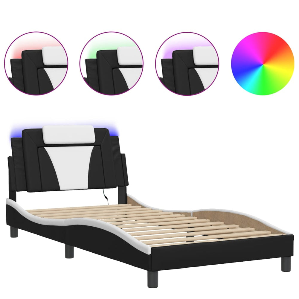 Bettgestell Viana 100x200 cm mit LED Schwarz/Weiß